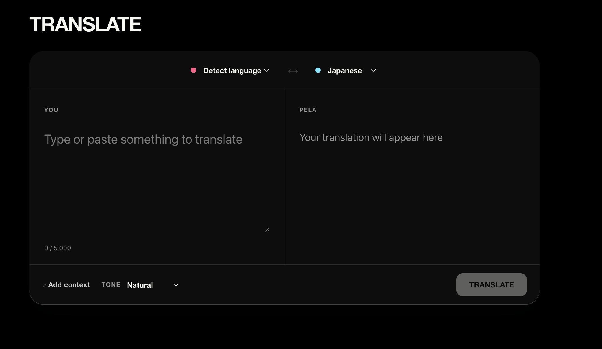 Pela web portal Translate workspace